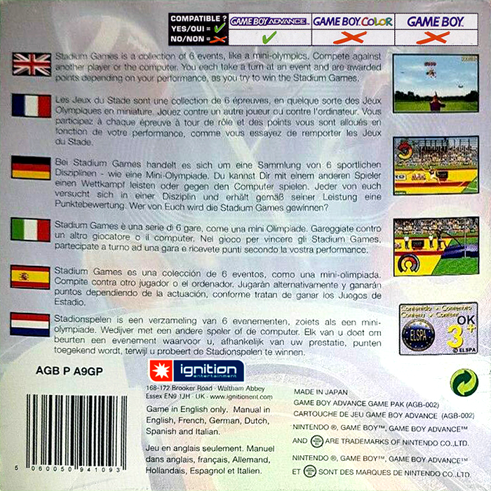Stadium Games — Box back