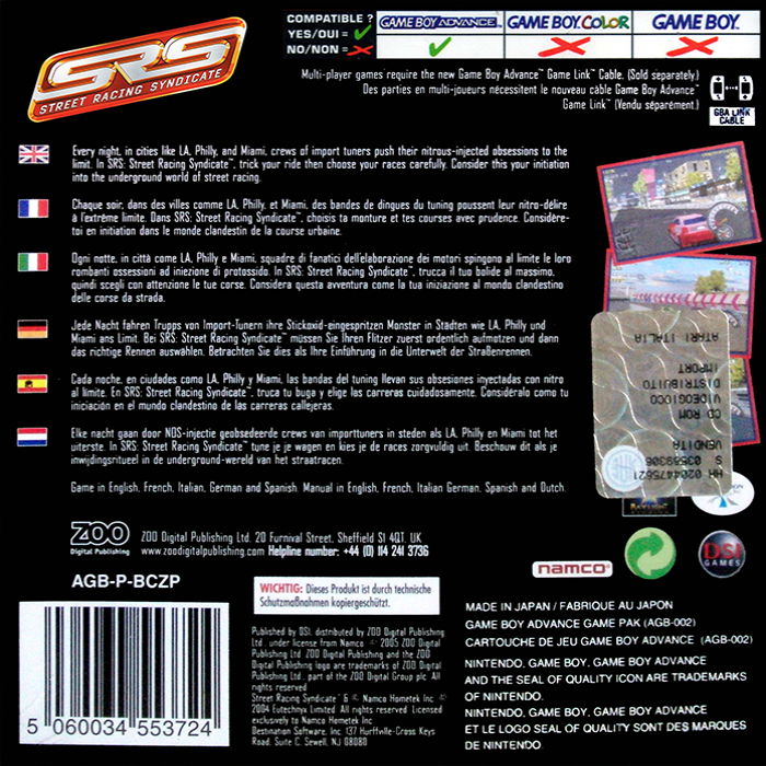 Street Racing Syndicate — Box back