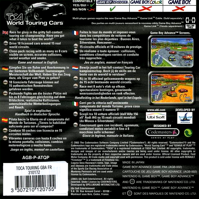 TOCA World Touring Cars — Box back