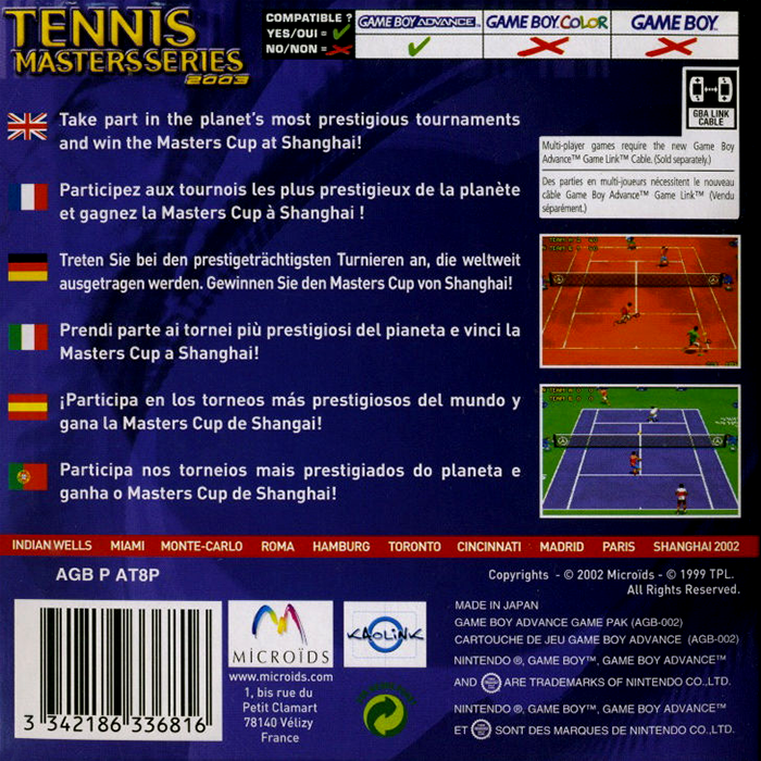 Tennis Masters Series 2003 — Box back