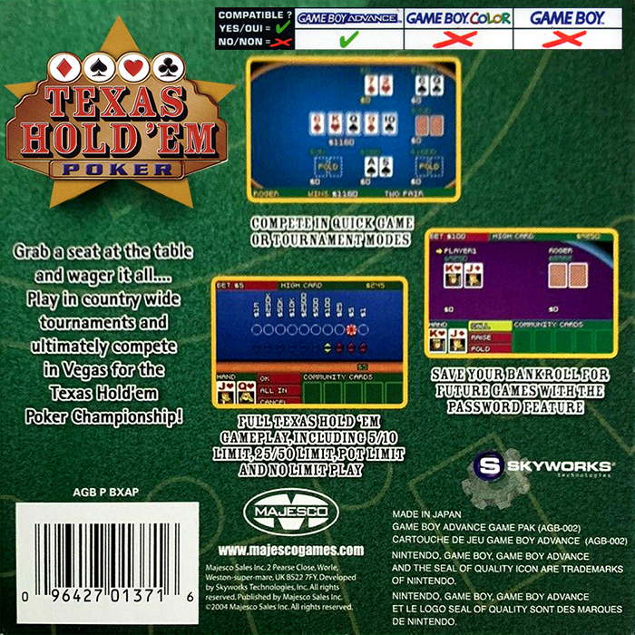 Texas Hold 'em Poker — Box back