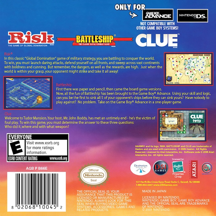 Three-in-One Pack : Risk + Battleship + Clue — Box back
