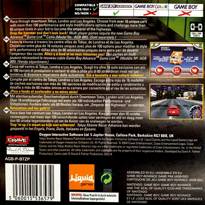 Tokyo Xtreme Racer Advance — Box back