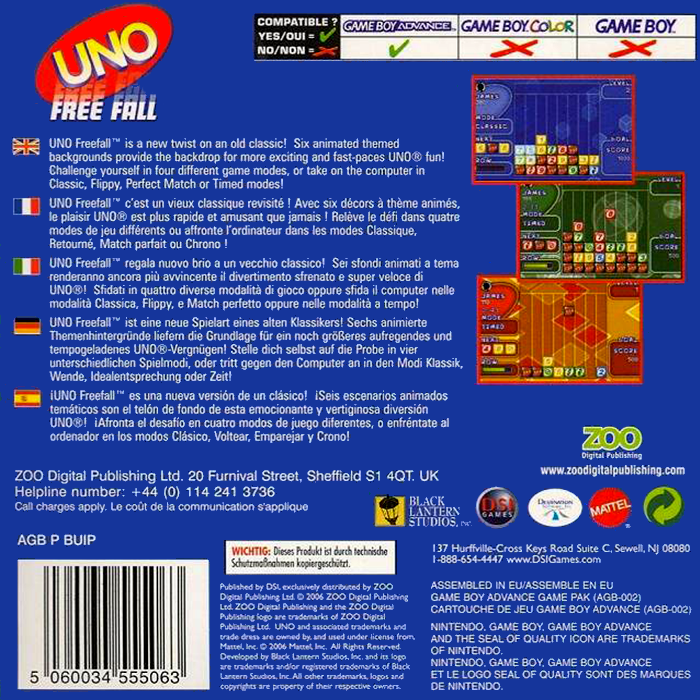 Uno Free Fall — Box back