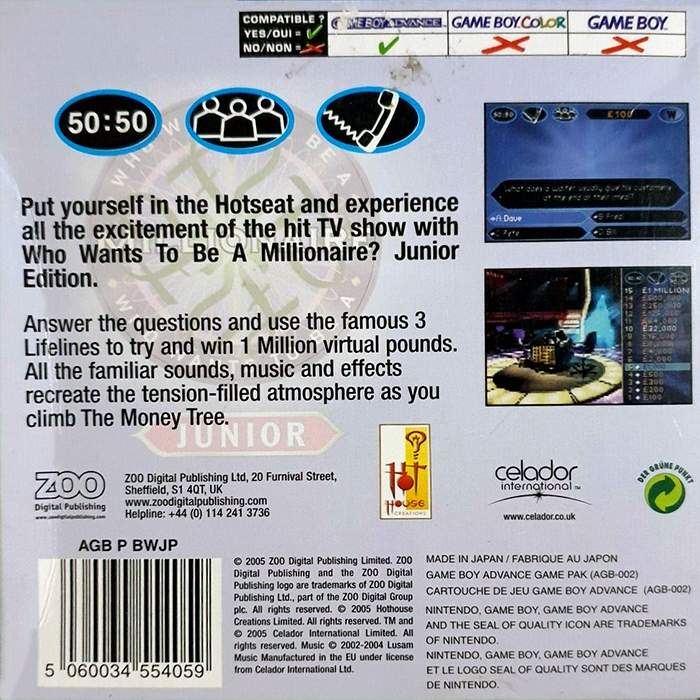 Who Wants to Be a Millionaire Junior — Box back