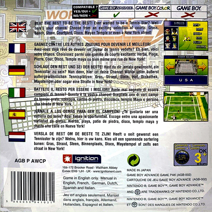 World Tennis Stars — Box back