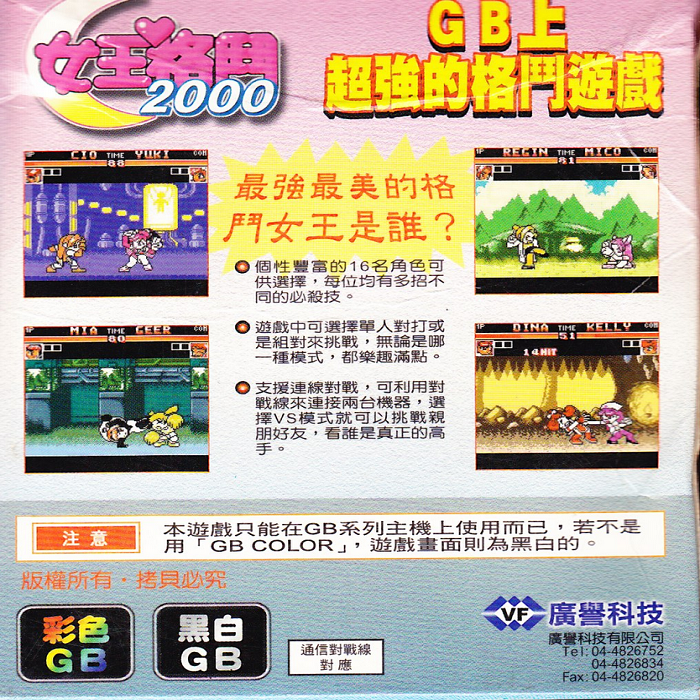 Gals Fighters (Unl.) — Box back