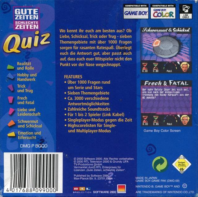 Gute Zeiten Schlechte Zeiten Quiz — Box back