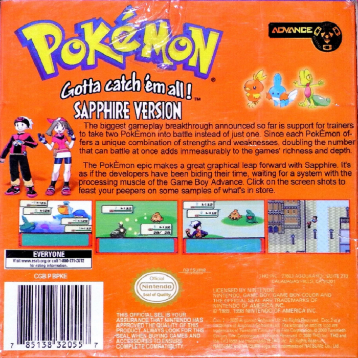 Pokemon - Sapphire Version — Box back