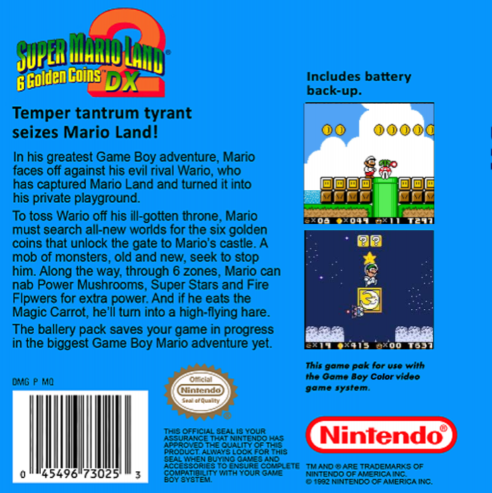Super Mario Land 2 - Six Golden Coins DX — Box back