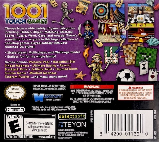 1001 Touch Games — Box back