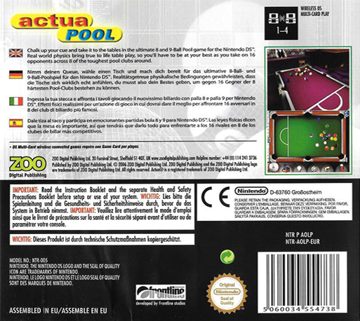 Actua Pool — Box back