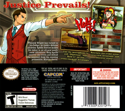 Apollo Justice - Ace Attorney — Box back