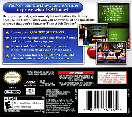 Are You Smarter Than A 5th Grader - Game Time — Box back