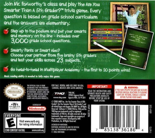 Are You Smarter Than A 5th Grader ? Make The Grade — Box back