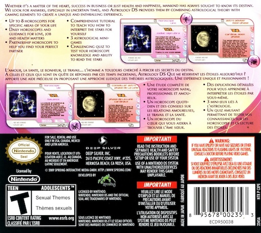 Astrology DS - The Stars in Your Hands — Box back