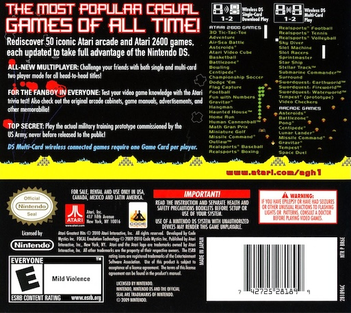 Atari Greatest Hits : Volume 1 — Box back