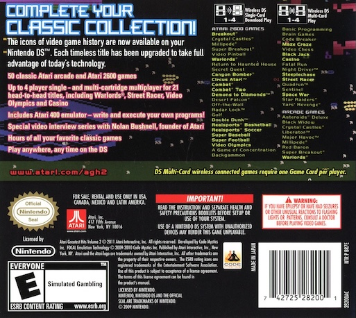 Atari Greatest Hits : Volume 2 — Box back