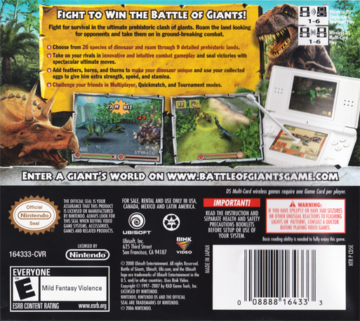Battle of Giants: Dinosaurs — Box back