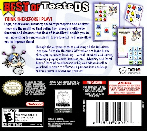 Best of Tests DS — Box back