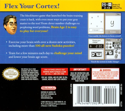 Brain Age 2: More Training in Minutes a Day! — Box back