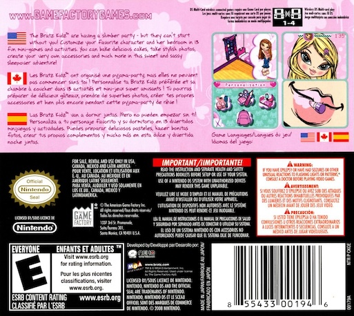 Bratz Kidz: Slumber Party — Box back