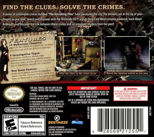 Cate West: The Vanishing Files — Box back
