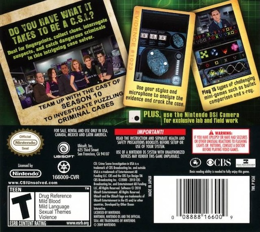 Csi - Crime Scene Investigation - Unsolved! — Box back