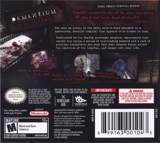 Dementium - The Ward — Box back
