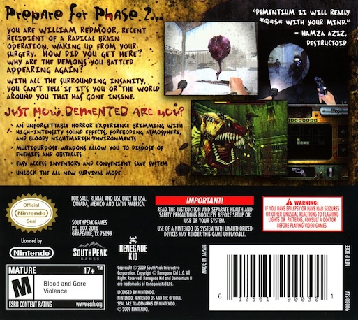 Dementium II — Box back