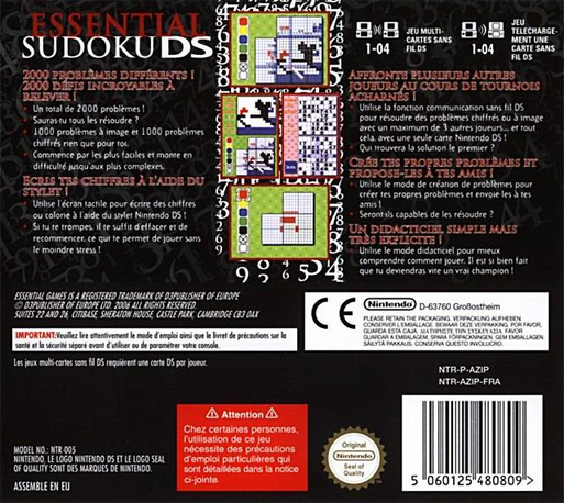 Essential Sudoku DS — Box back