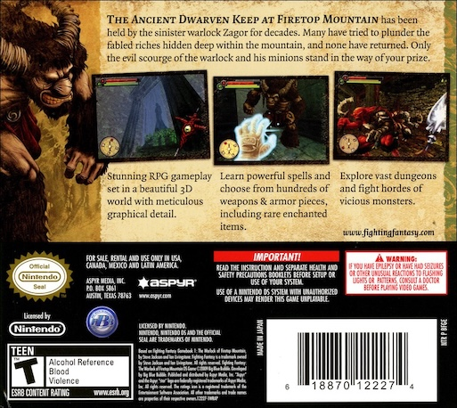 Fighting Fantasy - The Warlock Of Firetop Mountain — Box back