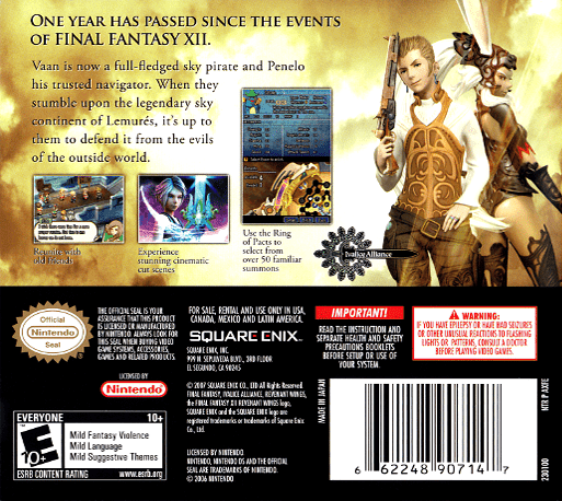 Final Fantasy XII : Revenant Wings — Box back