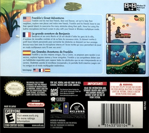 Franklin's Great Adventures — Box back