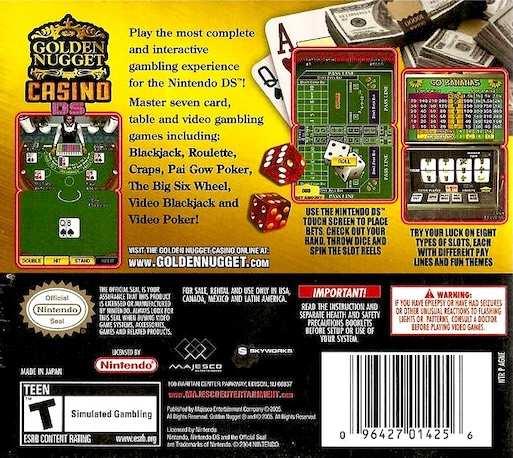 Golden Nugget Casino Ds — Box back