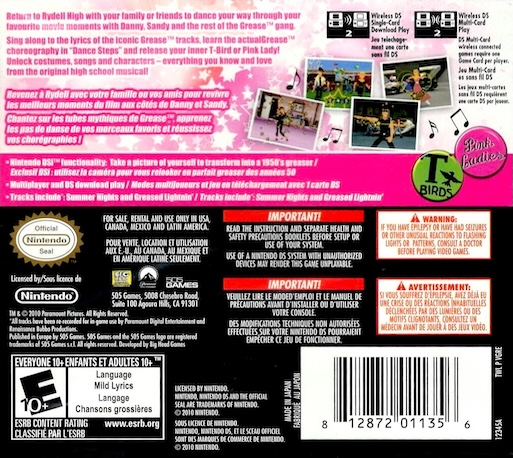 Grease : The Official Video Game — Box back