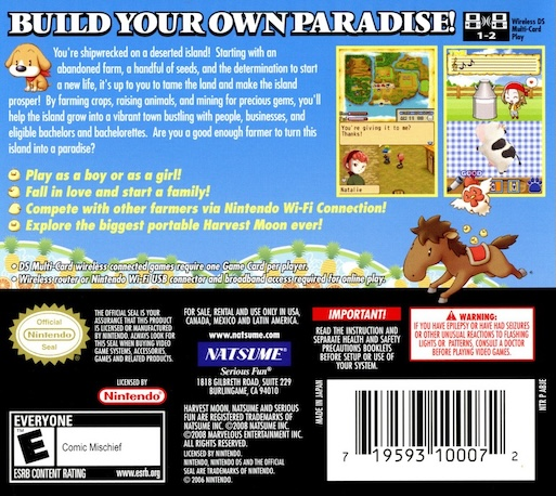 Harvest Moon DS : Island of Happiness — Box back