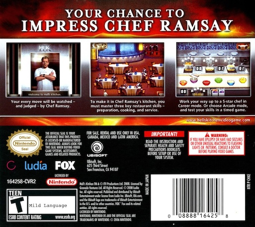 Hell's Kitchen : The Video Game — Box back