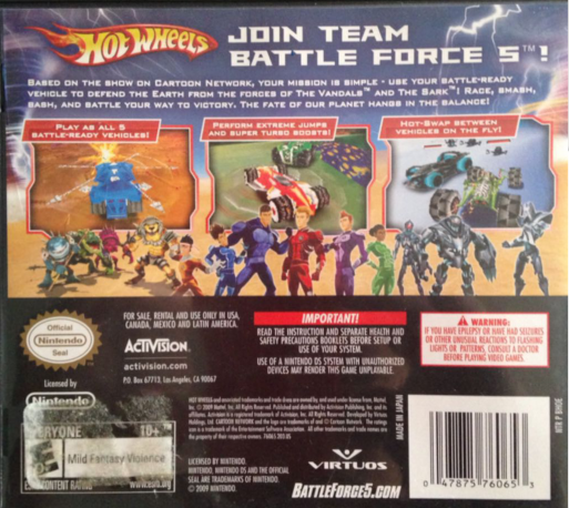 Hot Wheels : Battle Force 5 — Box back