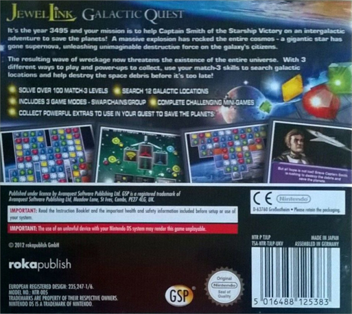 Jewel Link : Galactic Quest — Box back