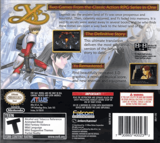 Legacy of Ys - Books I & II — Box back