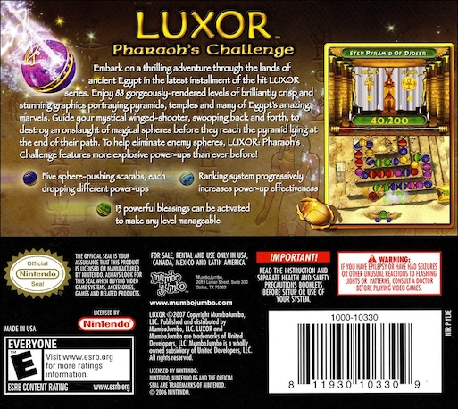 Luxor Pharaoh's Challenge — Box back