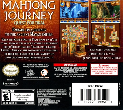 Mahjong Journey: Quest for Tikal — Box back