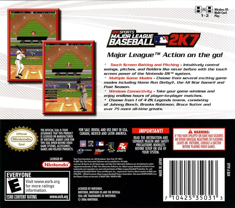 Major League Baseball 2k7 — Box back
