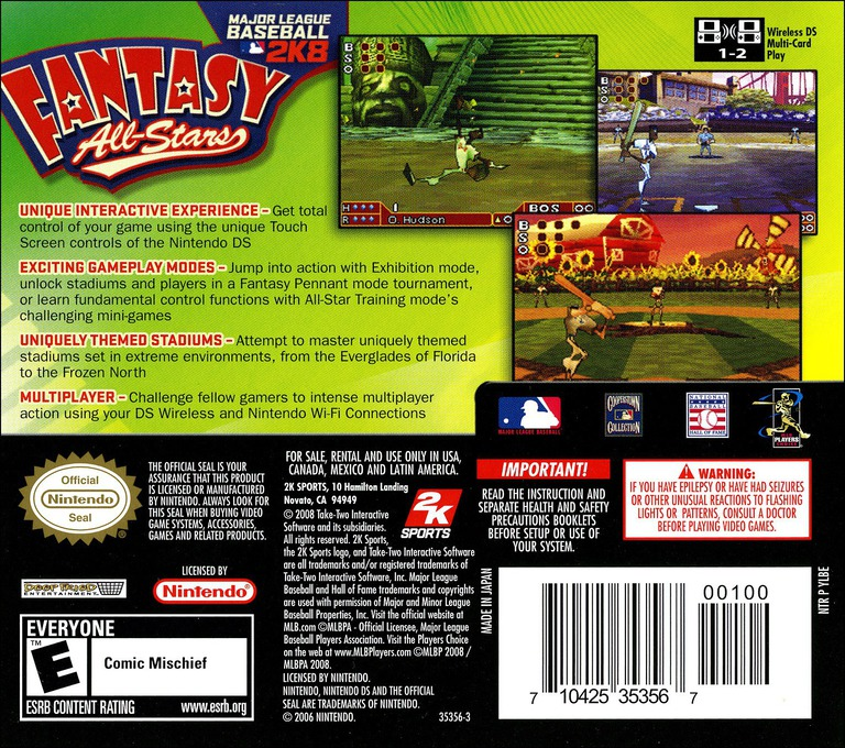 Major League Baseball 2k8 Fantasy All-stars — Box back