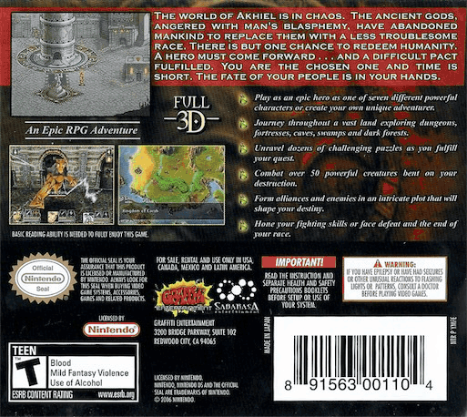 Mazes of Fate DS — Box back