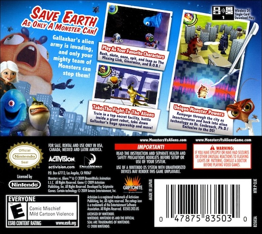 Monsters vs Aliens — Box back