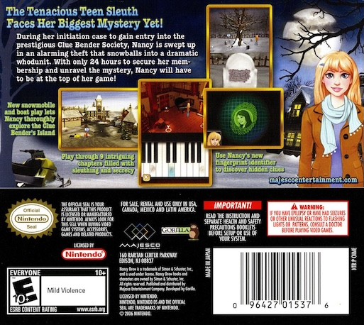 Nancy Drew : The Mystery of the Clue Bender Society — Box back