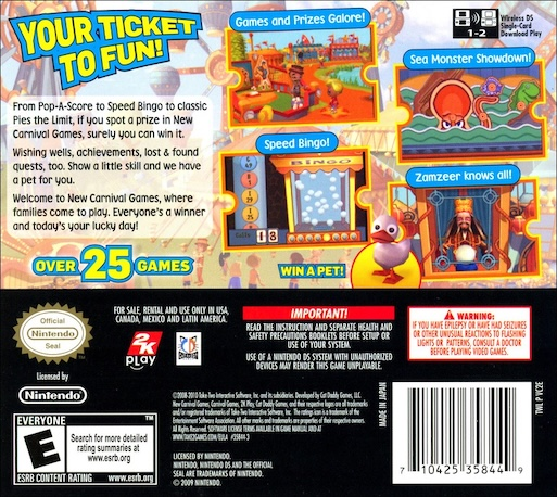 New Carnival Games — Box back