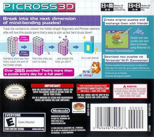 Picross 3D — Box back
